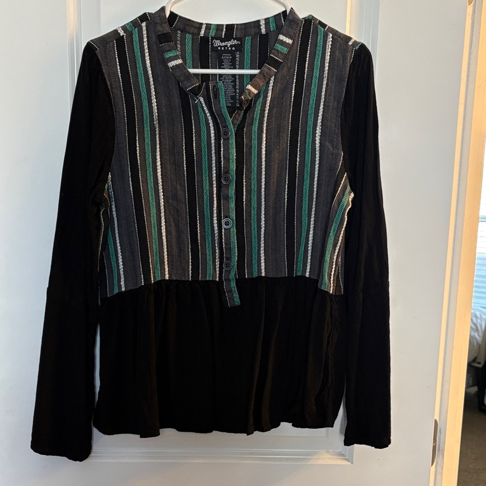 Wrangler Black and Green Striped Blouse